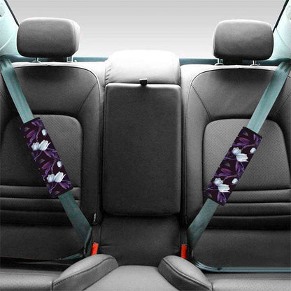White And Purple Tulip Pattern Print Car Seat Belt Covers