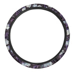 White And Purple Tulip Pattern Print Car Steering Wheel Cover