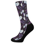 White And Purple Tulip Pattern Print Crew Socks