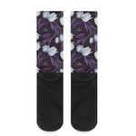 White And Purple Tulip Pattern Print Crew Socks