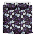 White And Purple Tulip Pattern Print Duvet Cover Bedding Set