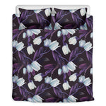 White And Purple Tulip Pattern Print Duvet Cover Bedding Set