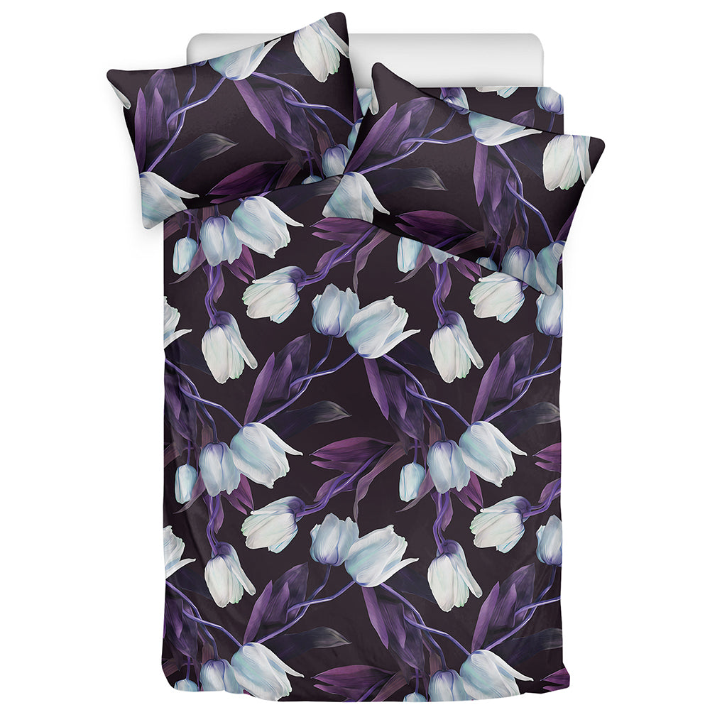 White And Purple Tulip Pattern Print Duvet Cover Bedding Set