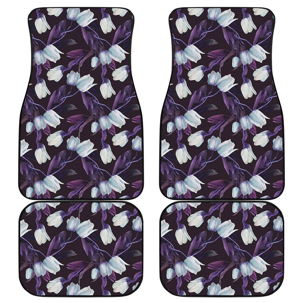 White And Purple Tulip Pattern Print Front and Back Car Floor Mats