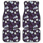 White And Purple Tulip Pattern Print Front and Back Car Floor Mats