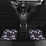 White And Purple Tulip Pattern Print Front and Back Car Floor Mats