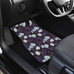 White And Purple Tulip Pattern Print Front and Back Car Floor Mats