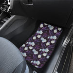 White And Purple Tulip Pattern Print Front and Back Car Floor Mats