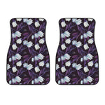 White And Purple Tulip Pattern Print Front Car Floor Mats