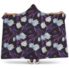 White And Purple Tulip Pattern Print Hooded Blanket