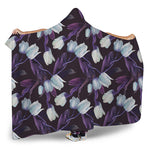 White And Purple Tulip Pattern Print Hooded Blanket