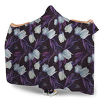 White And Purple Tulip Pattern Print Hooded Blanket