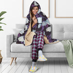 White And Purple Tulip Pattern Print Hooded Blanket