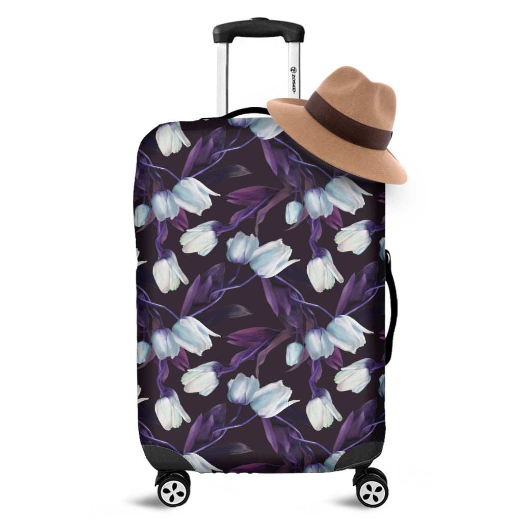 White And Purple Tulip Pattern Print Luggage Cover