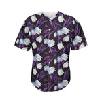 White And Purple Tulip Pattern Print Men's Baseball Jersey