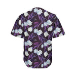 White And Purple Tulip Pattern Print Men's Baseball Jersey