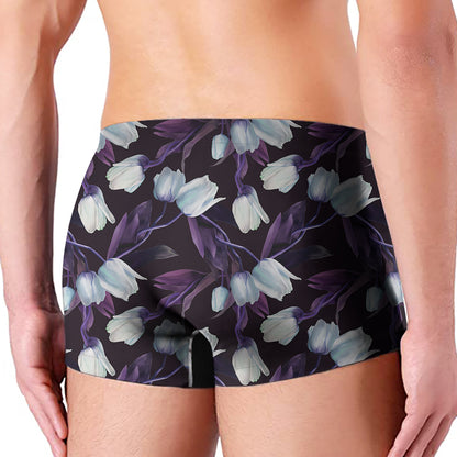 White And Purple Tulip Pattern Print Men's Boxer Briefs