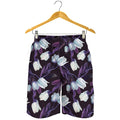 White And Purple Tulip Pattern Print Men's Shorts