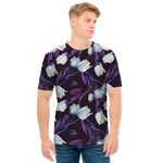 White And Purple Tulip Pattern Print Men's T-Shirt