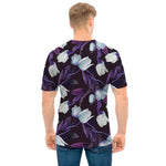 White And Purple Tulip Pattern Print Men's T-Shirt