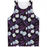 White And Purple Tulip Pattern Print Men's Tank Top