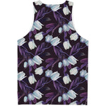 White And Purple Tulip Pattern Print Men's Tank Top