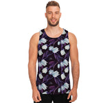 White And Purple Tulip Pattern Print Men's Tank Top