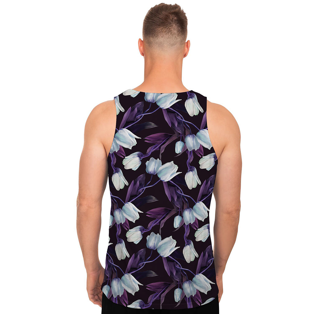 White And Purple Tulip Pattern Print Men's Tank Top