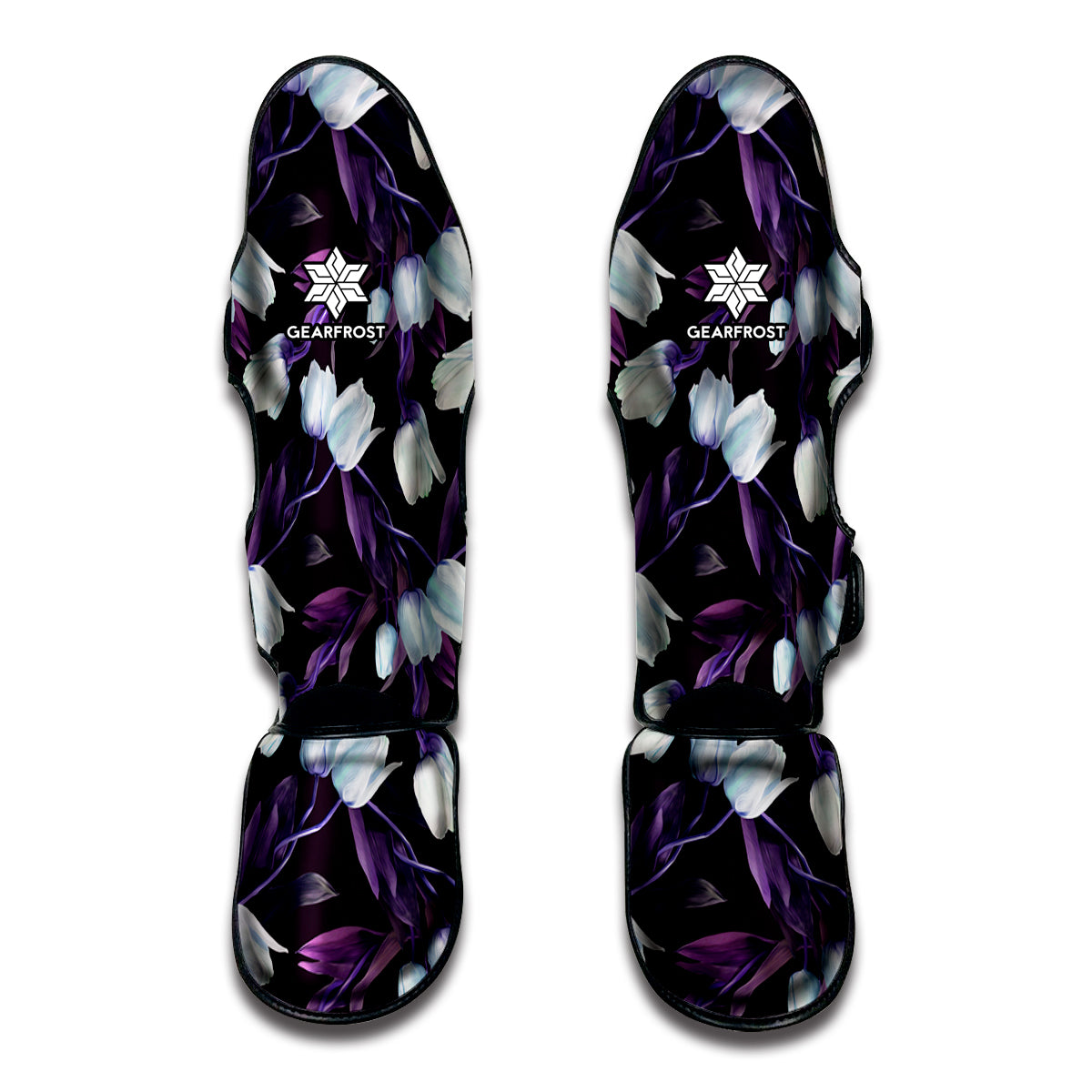 White And Purple Tulip Pattern Print Muay Thai Shin Guard