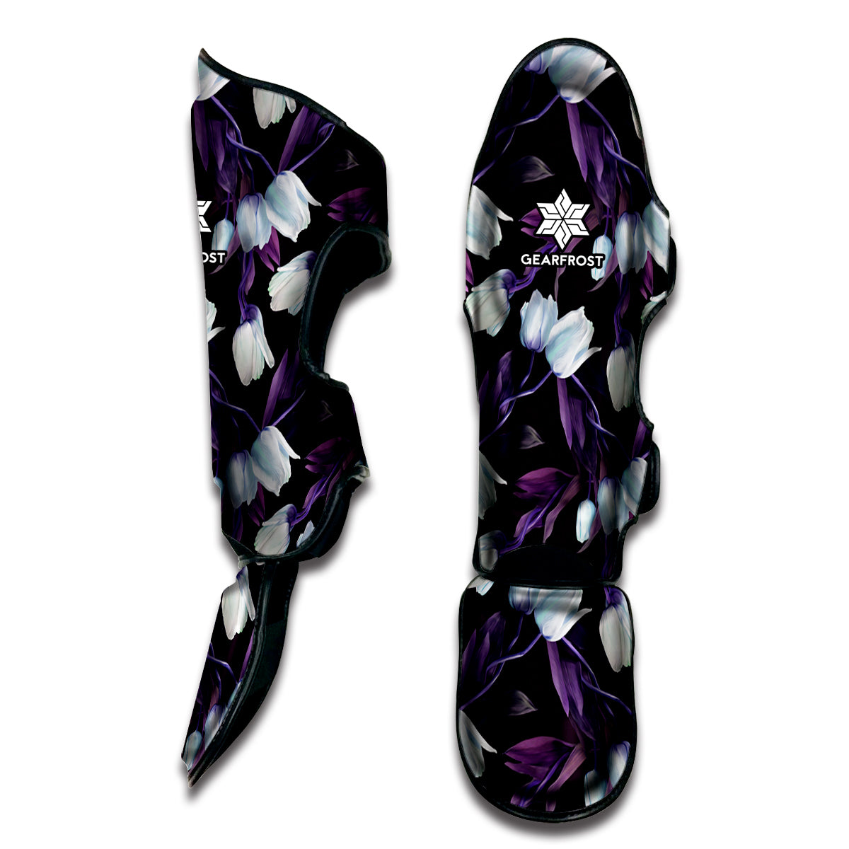 White And Purple Tulip Pattern Print Muay Thai Shin Guard