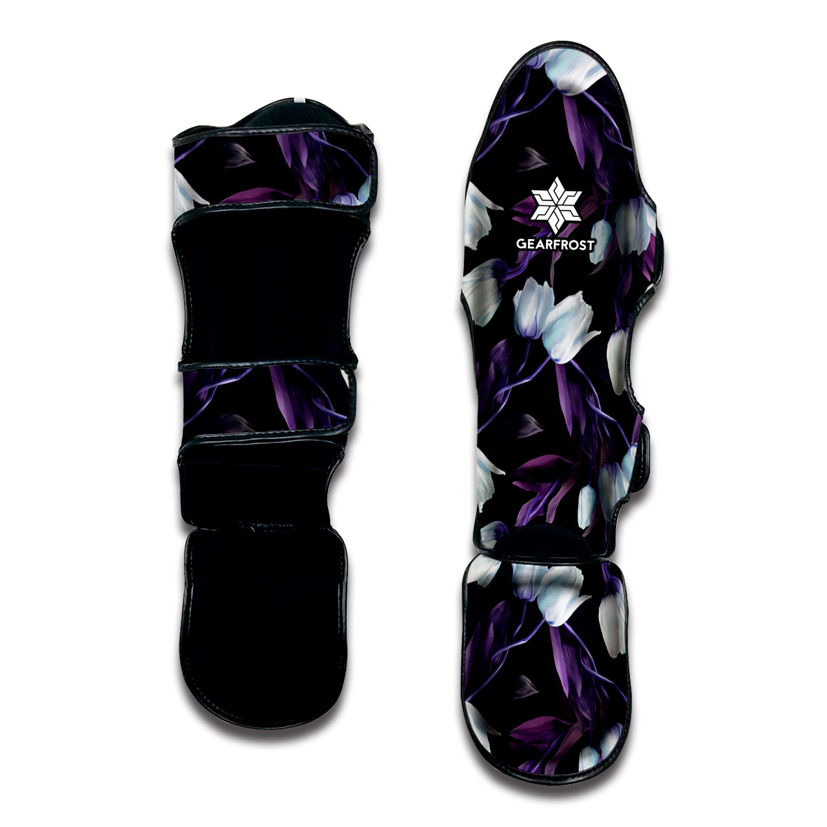 White And Purple Tulip Pattern Print Muay Thai Shin Guard