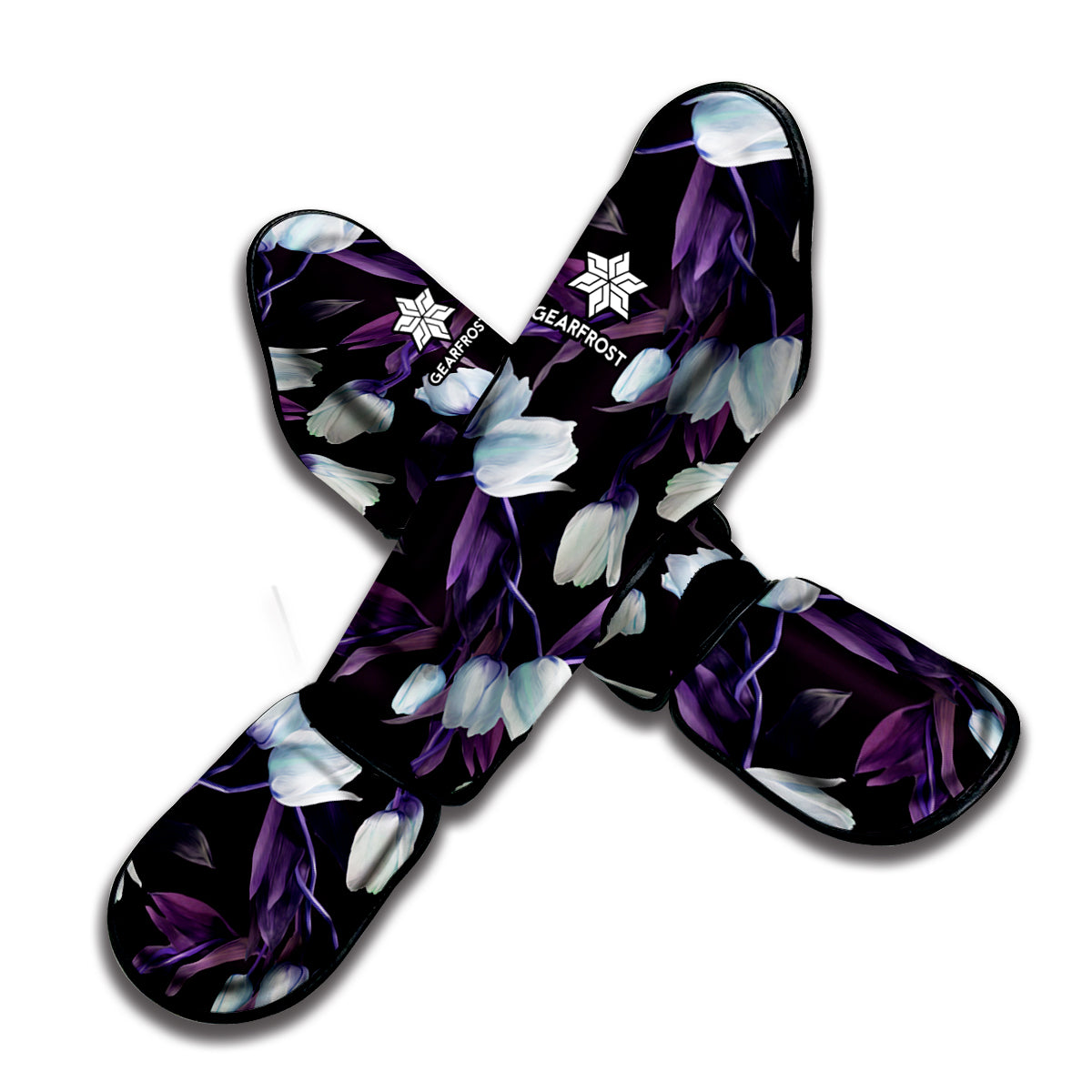 White And Purple Tulip Pattern Print Muay Thai Shin Guard