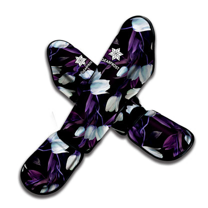 White And Purple Tulip Pattern Print Muay Thai Shin Guard