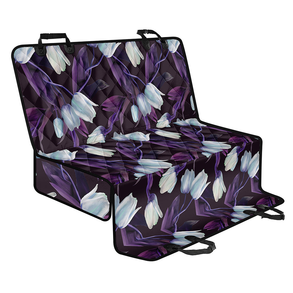 White And Purple Tulip Pattern Print Pet Car Back Seat Cover