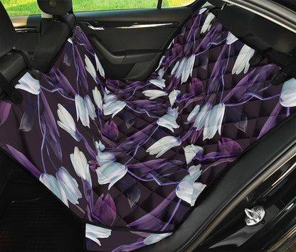 White And Purple Tulip Pattern Print Pet Car Back Seat Cover
