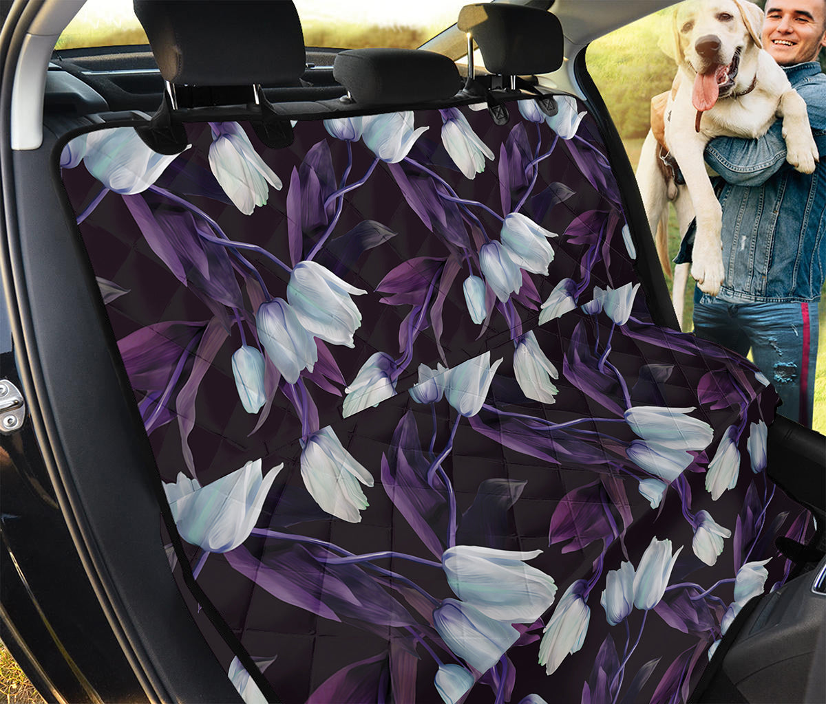 White And Purple Tulip Pattern Print Pet Car Back Seat Cover