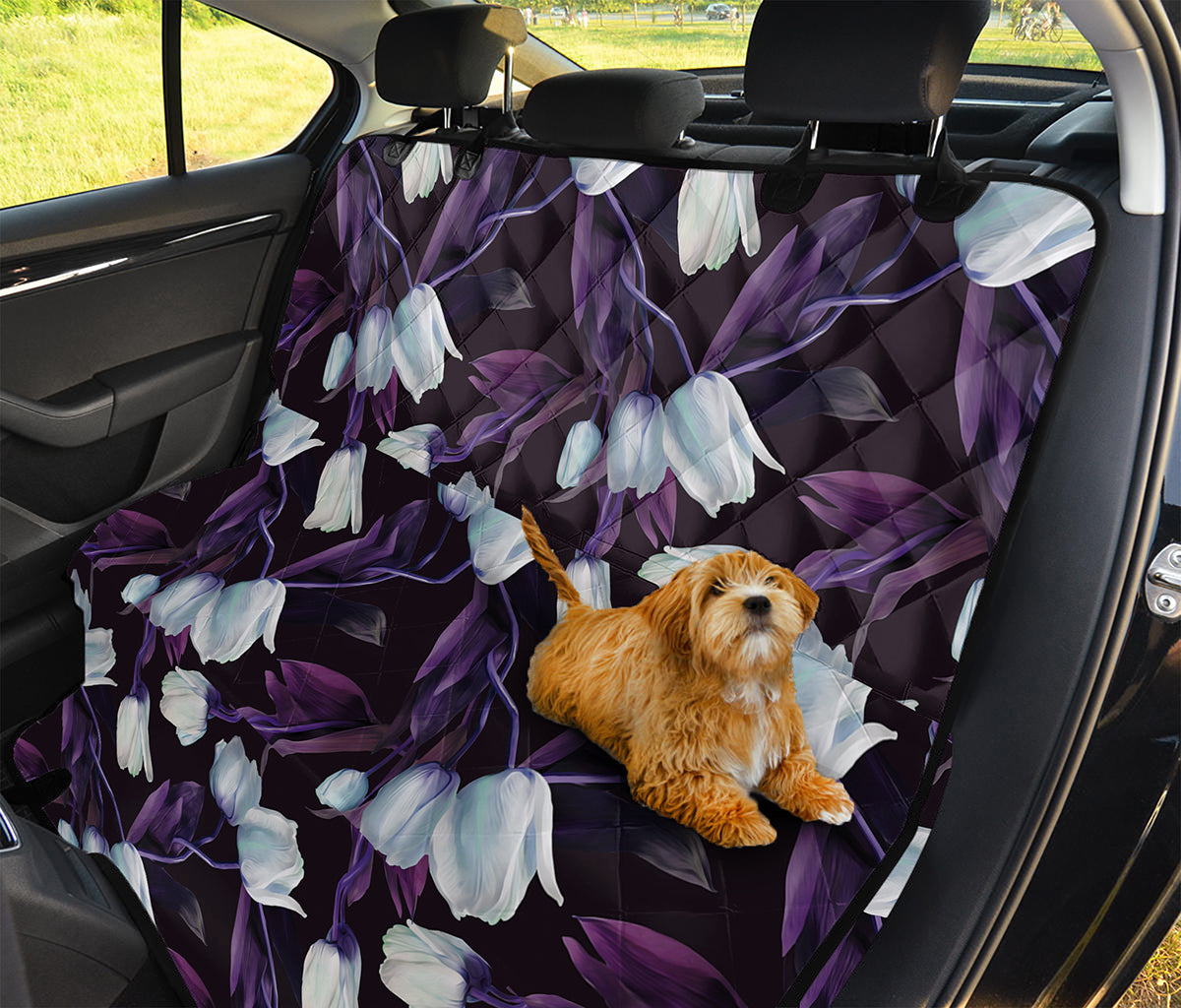 White And Purple Tulip Pattern Print Pet Car Back Seat Cover