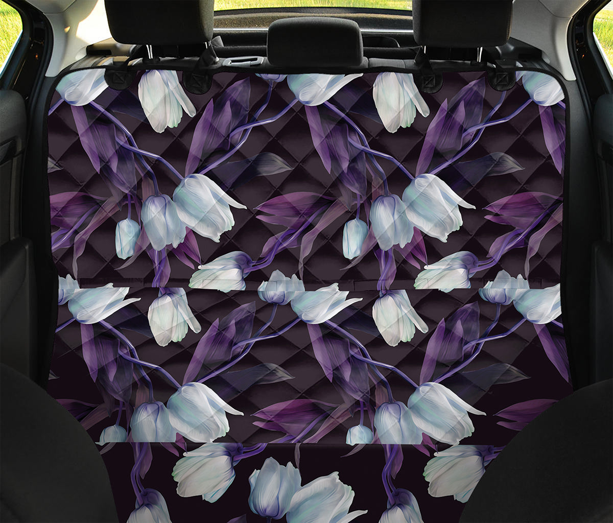 White And Purple Tulip Pattern Print Pet Car Back Seat Cover