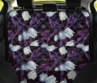 White And Purple Tulip Pattern Print Pet Car Back Seat Cover