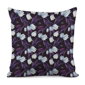 White And Purple Tulip Pattern Print Pillow Cover