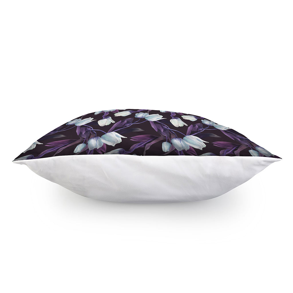 White And Purple Tulip Pattern Print Pillow Cover