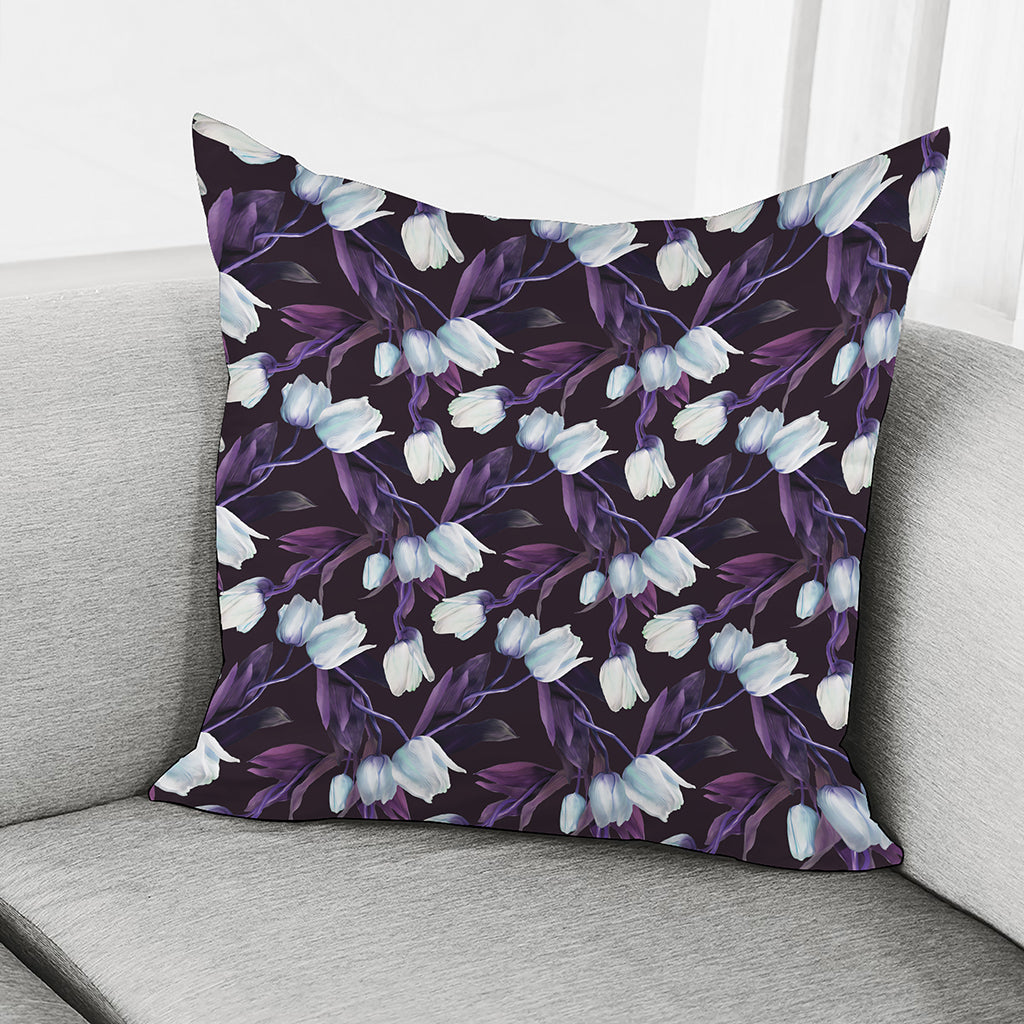 White And Purple Tulip Pattern Print Pillow Cover