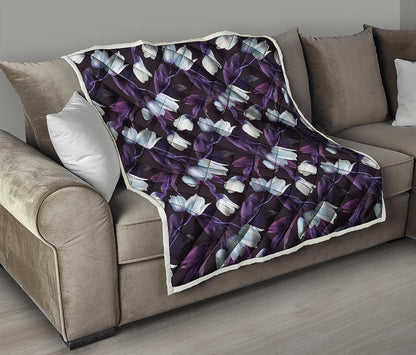 White And Purple Tulip Pattern Print Quilt