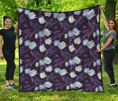 White And Purple Tulip Pattern Print Quilt