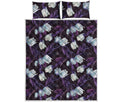White And Purple Tulip Pattern Print Quilt Bed Set