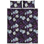 White And Purple Tulip Pattern Print Quilt Bed Set