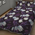 White And Purple Tulip Pattern Print Quilt Bed Set