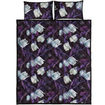 White And Purple Tulip Pattern Print Quilt Bed Set