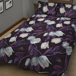 White And Purple Tulip Pattern Print Quilt Bed Set