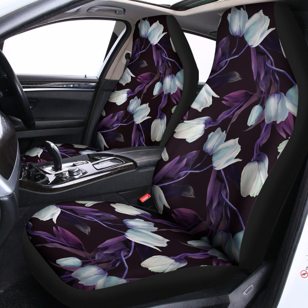 White And Purple Tulip Pattern Print Universal Fit Car Seat Covers